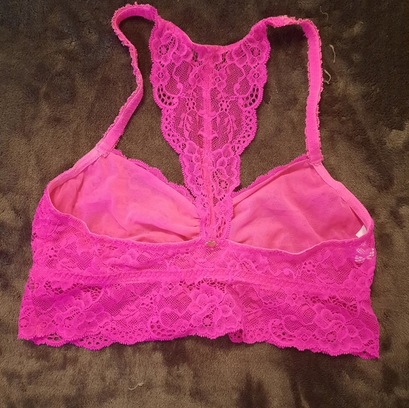 PINK floral design lace bralette in hot fuchsia - Picture 2 of 5